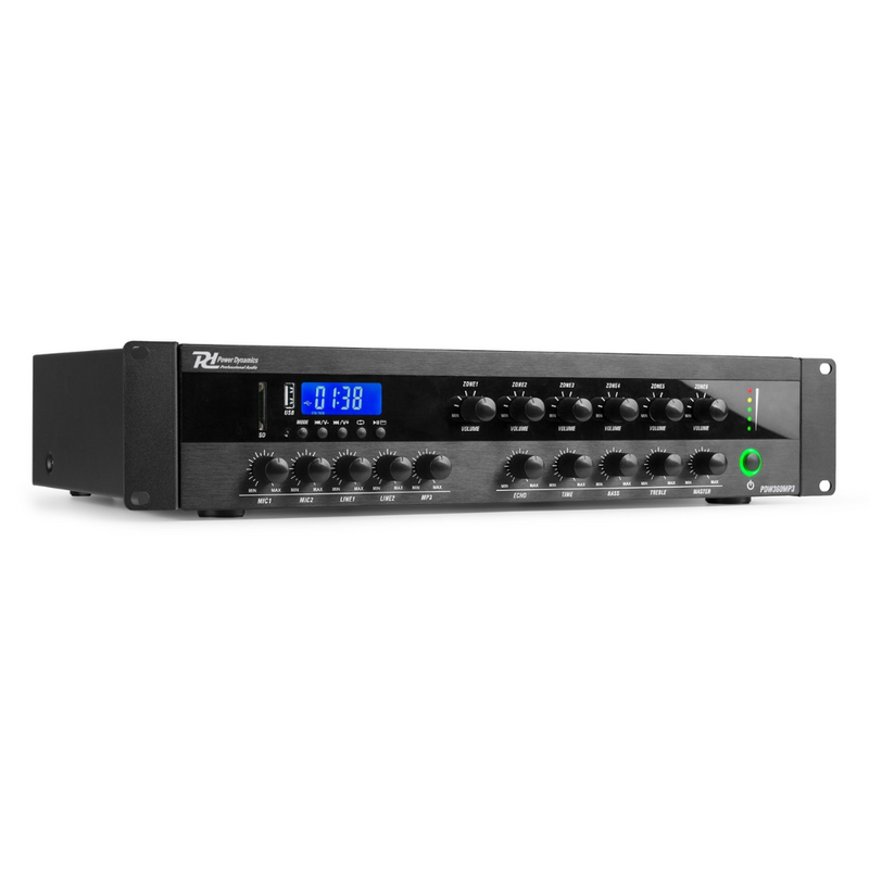 Power Dynamics PDW360MP3 6-zoneversterker 360W/100V met FM, USB, BT & MP3 PDW360MP3 6-zoneversterker 360W/100V met FM, USB, BT & MP3