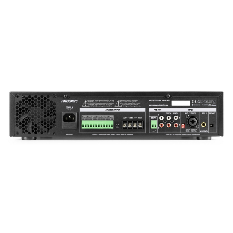 Power Dynamics PDW360MP3 6-zoneversterker 360W/100V met FM, USB, BT & MP3 PDW360MP3 6-zoneversterker 360W/100V met FM, USB, BT & MP3