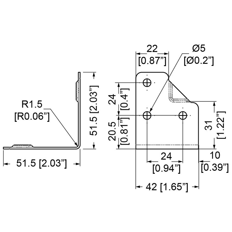 B1128/01K Overzethoek met offset 51,5 x 42mm