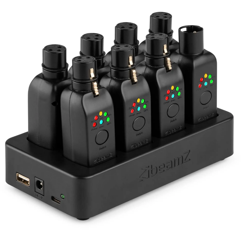 EazyLink Draadloze DMX set 7x WD1F ontvangers 1x WD1M zender & WCS1 oplaadstation