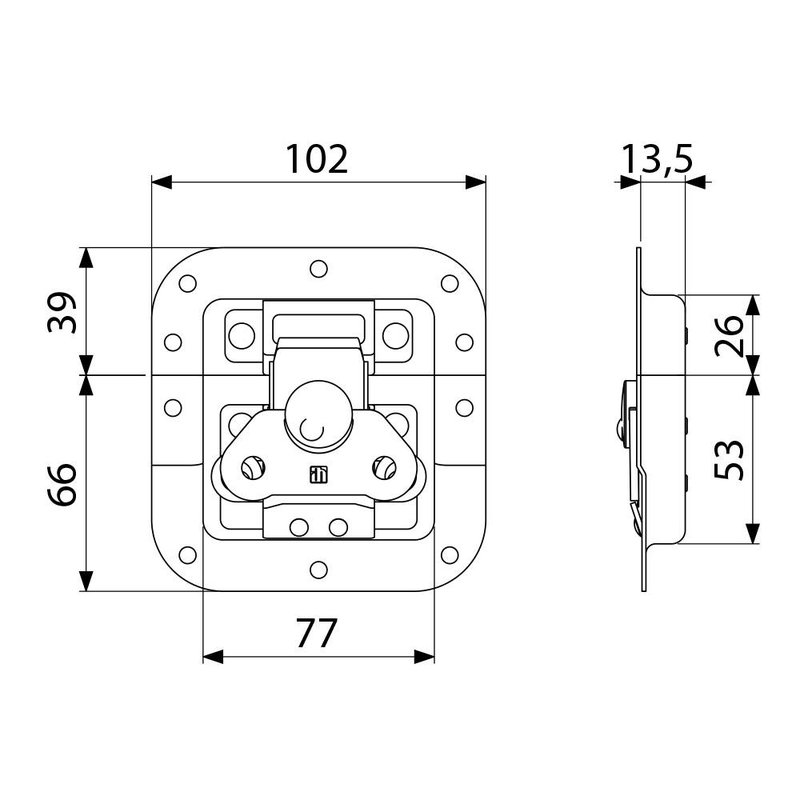 17283 Medium inbouw vlinderslot met verzet 12mm diep