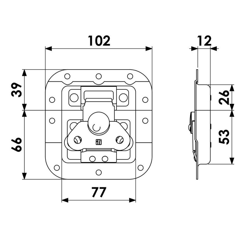 17284 Medium inbouw vlinderslot met verzet 12mm diep