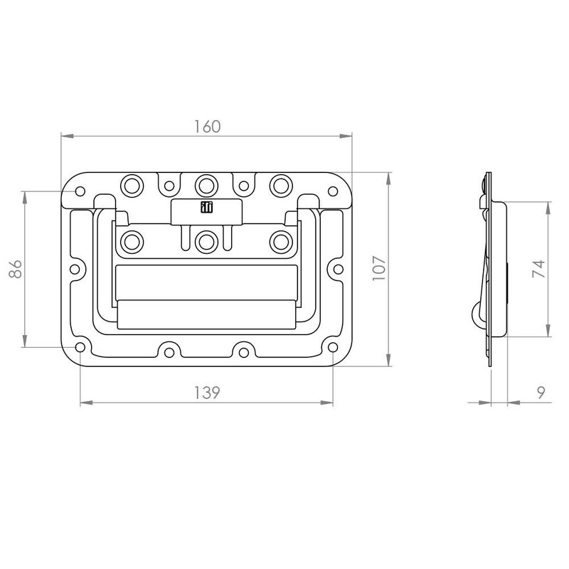 34081 Medium inbouw handvat met revet bescherming 9mm diep