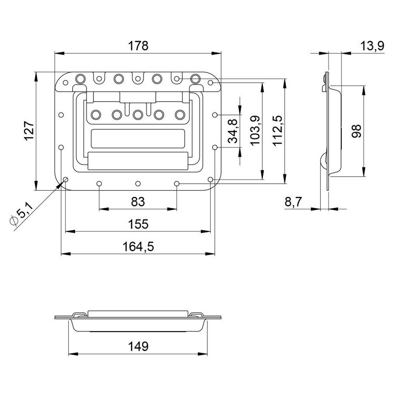 34085 Groot inbouw handvat 14mm diep