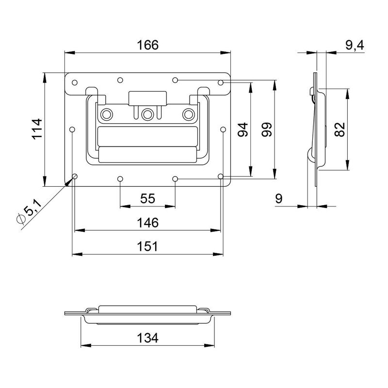34102 Groot inbouw handvat 9,5mm diep