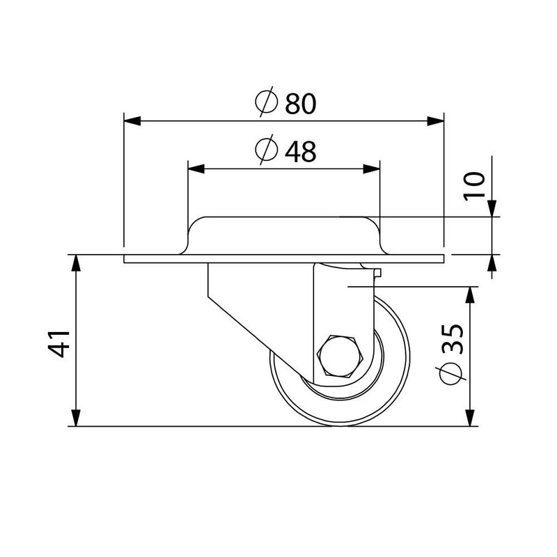 37041 Inbouw flightcase zwenkwiel heavy duty