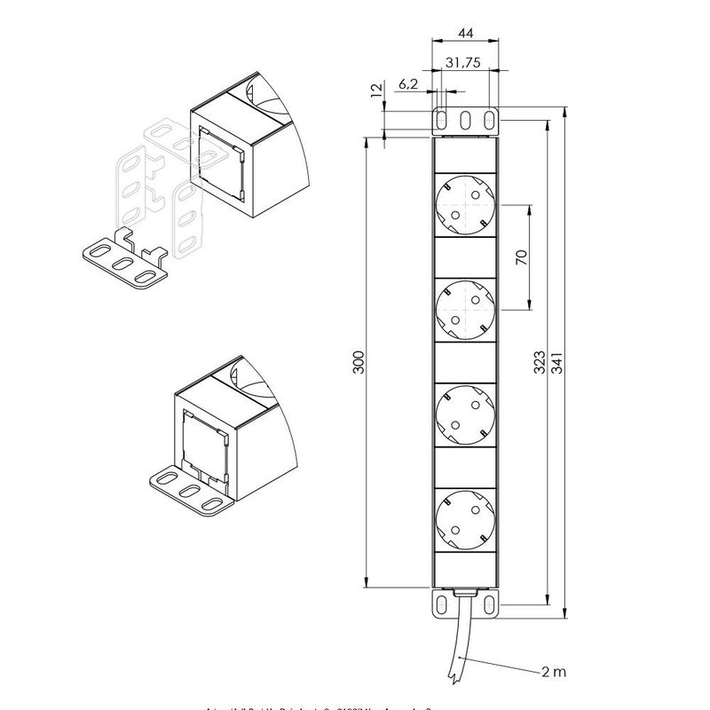 4-weg Stroomverdeeldoos met montagebeugels