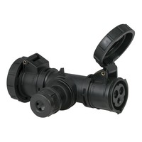 Showtec CEE 3-polig 16A T-connect stroomverdeler met wartel IP67 CEE 3-polig 16A T-connect stroomverdeler met wartel IP67