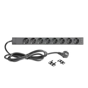 Adam Hall 19 inch 8-weg stroomverdeler met 2-weg USB-lader Adam Hall 19 inch 8-weg stroomverdeler met 2-weg USB-lader
