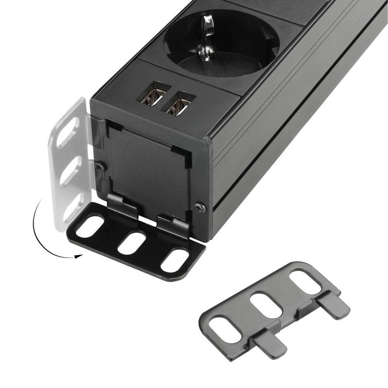 87471 19 inch 8-weg stroomverdeler met 2-weg USB-lader