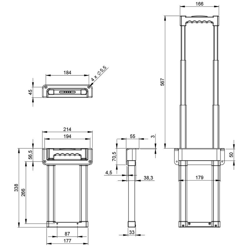 3473 Uitschuifbaar inbouw trolley handvat groot