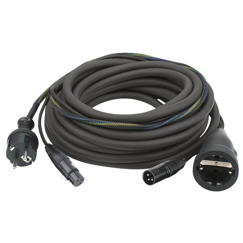 Audio Power & signaal kabel 15m schuko zwart