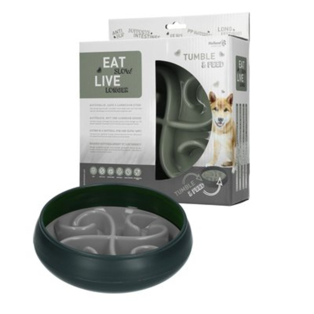 Eat Slow Live Longer Anti Schrokbak Hond Tumble grijs