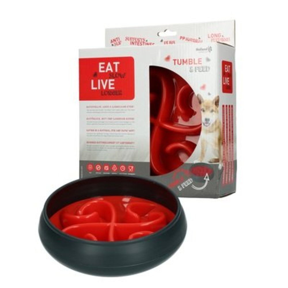 Eat Slow Live Longer Anti Schrokbak Hond Tumble rood