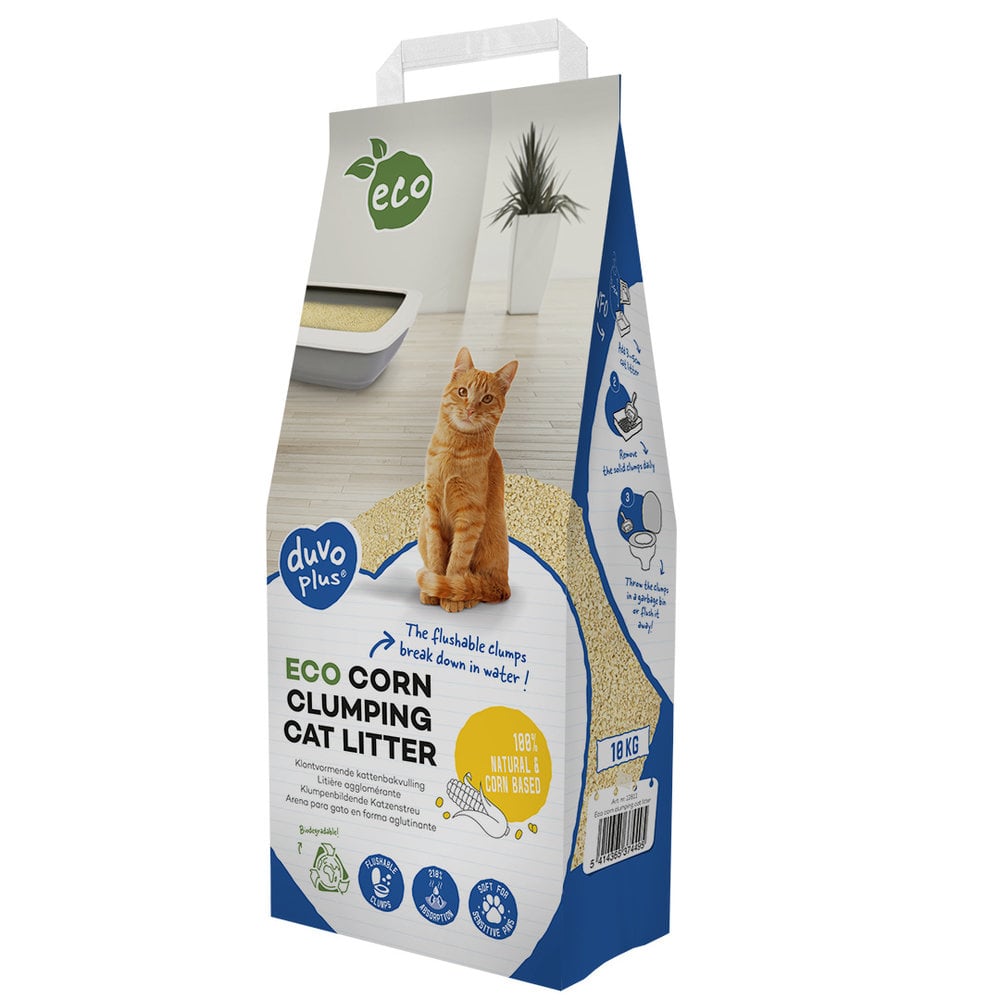 Duvo+ Eco Maïs Klontvormende Kattenbakvulling 10 KG Duvo+ Eco Maïs Klontvormende Kattenbakvulling 10 KG