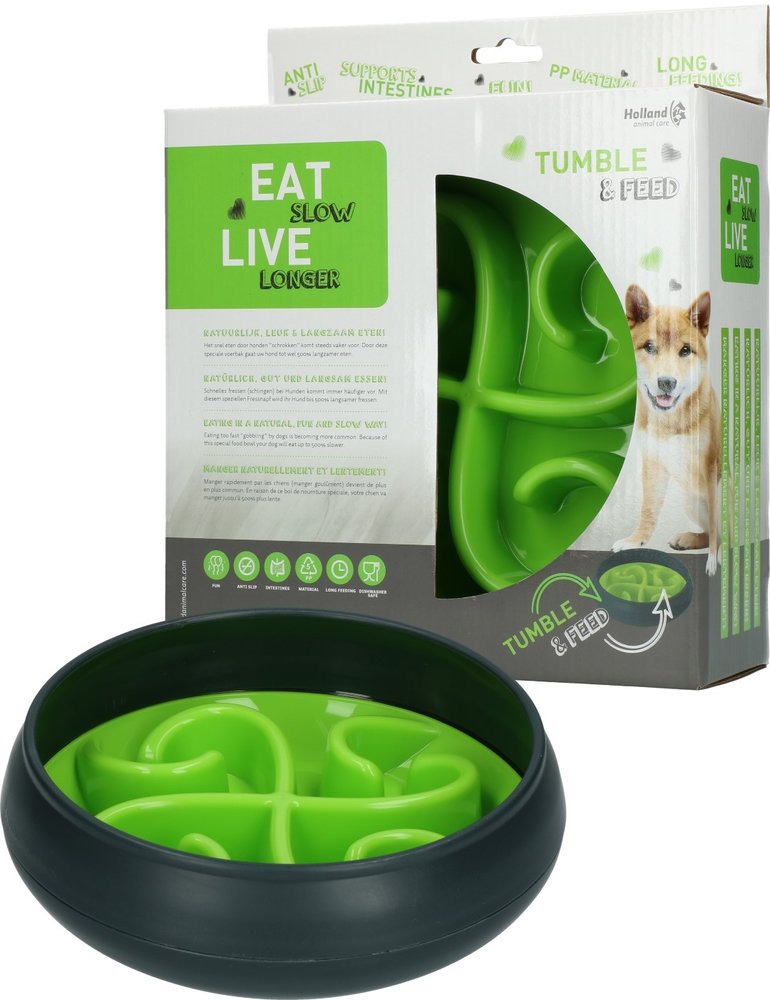 Eat Slow Live Longer Anti Schrokbak Hond Tumble groen