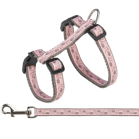 Trixie Kattentuigje grijs/roze met riem Trixie Kattentuigje grijs/roze met riem