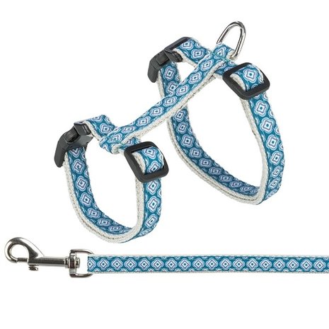 Trixie Kattentuigje grijs/blauw met riem Trixie Kattentuigje grijs/blauw met riem