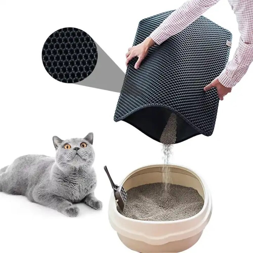 Pets Gifts Kattenbak Mat Dubbel Laags Zwart 60 x 45 cm