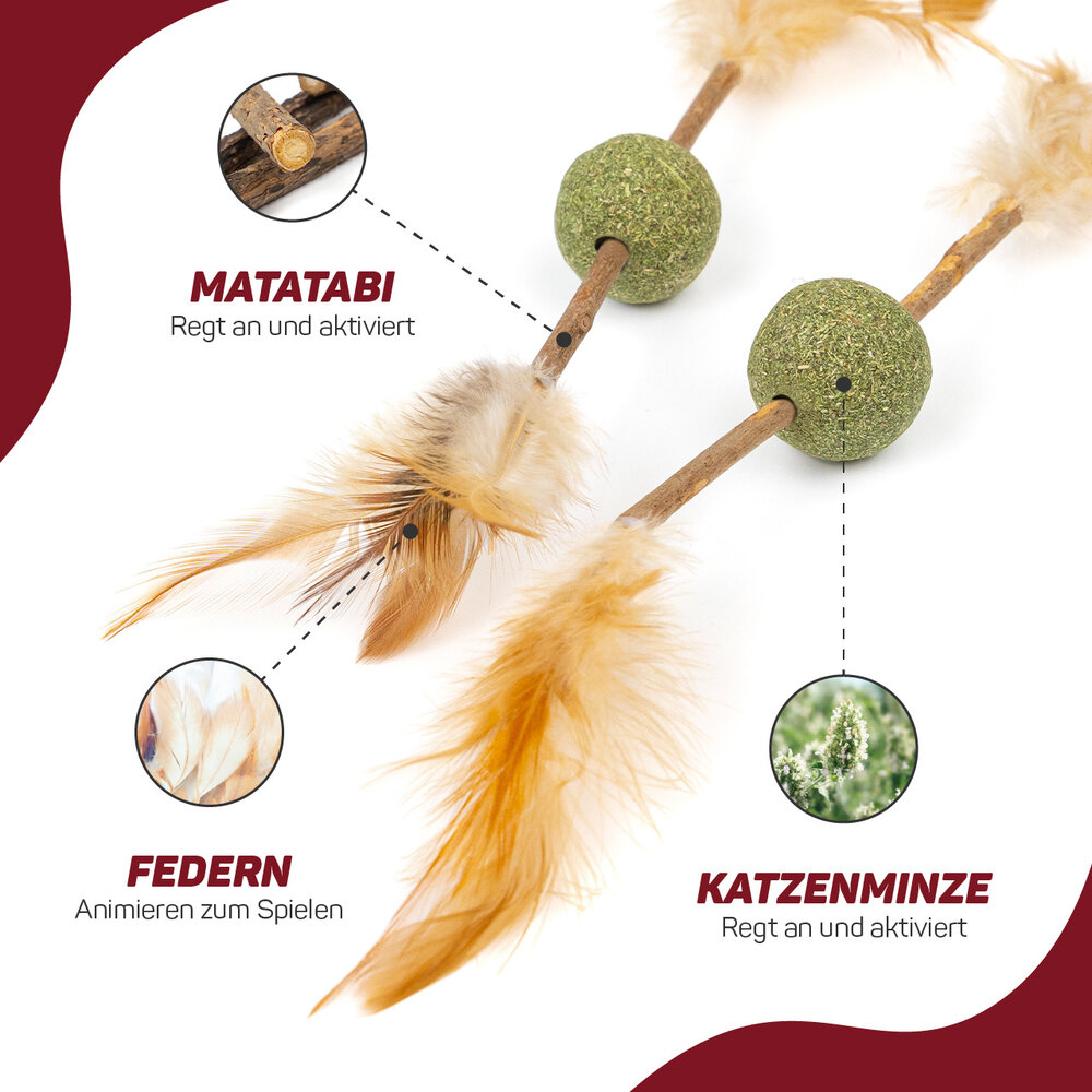 CanadianCat Company Kattenspeeltje Catnip Bal met Matatabi Stick en Veer CanadianCat Company Kattenspeeltje Catnip Bal met Matatabi Stick en Veer