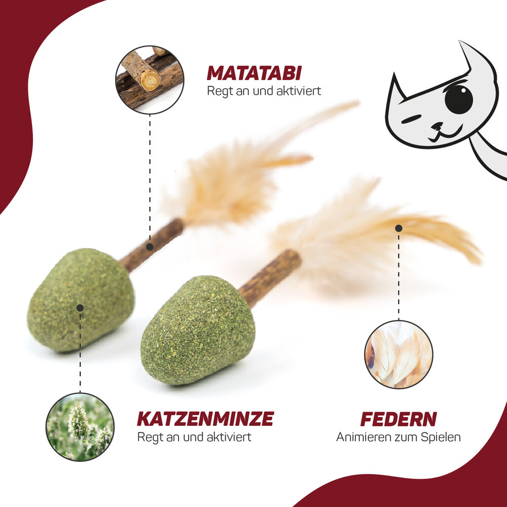 CanadianCat Company Kattenspeeltje Catnip Bites met Matatabi Stick en Veer CanadianCat Company Kattenspeeltje Catnip Bites met Matatabi Stick en Veer