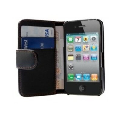 iPhone 4 / 4S lederen flip hoes - met bankpas vakjes