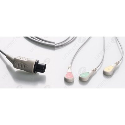 Unimed 3-lead One Piece Cable, SNAP, GE Critikon , Welch Allyn, Medtronic-Physiocontrol, Mindray