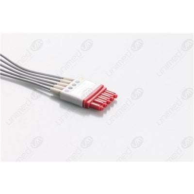 Unimed 5-lead ECG Leadwires, SNAP, Philips/HP  -RED