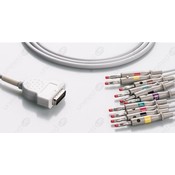 Unimed 10-lead One Piece EKG Fixed Cable + Resister, Banana, GE Marquette