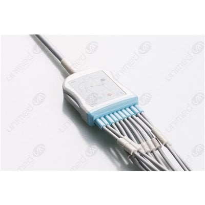 Unimed 10-lead One Piece EKG Fixed Cable + Resister, Snap, GE Marquette