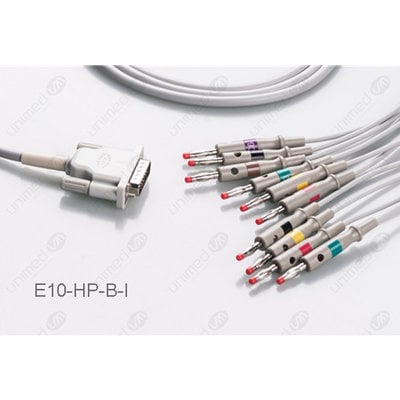 Unimed 10-lead One Piece EKG Fixed Cable, Banana, Philips/HP, Welch Allyn