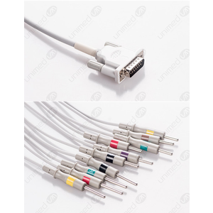 Unimed 10-lead One Piece EKG Fixed Cable + Resister, Needle, Philips/HP