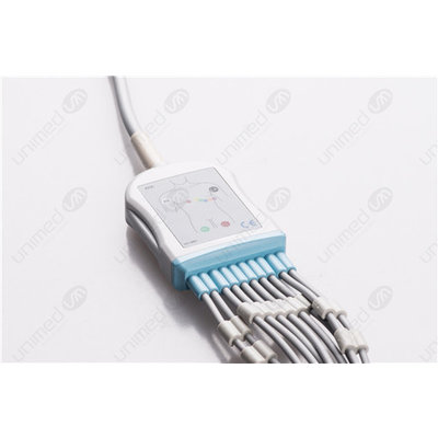 Unimed 10-lead One Piece EKG Fixed Cable + Resister, Grabber, Philips/HP, Welch Allyn