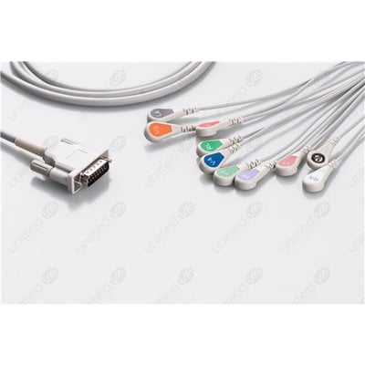 Unimed 10-lead One Piece EKG Fixed Cable, Snap, Philips/HP, Welch Allyn