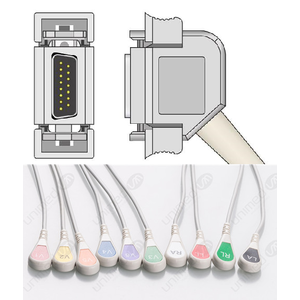 Unimed 10-lead One Piece EKG Fixed Cable + Resister,Snap, Hellige/Siemens Hormann/Bosch