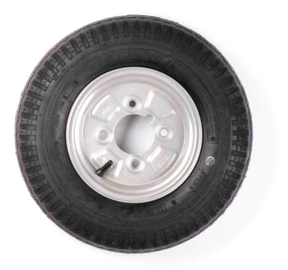 Compleet wiel 4.00-8 band + velg - vetnippel steek: 4x101,6 - 6PR - draagvermogen 335 kg - naafdiameter 67 mm - inclusief vetnippel uitsparing