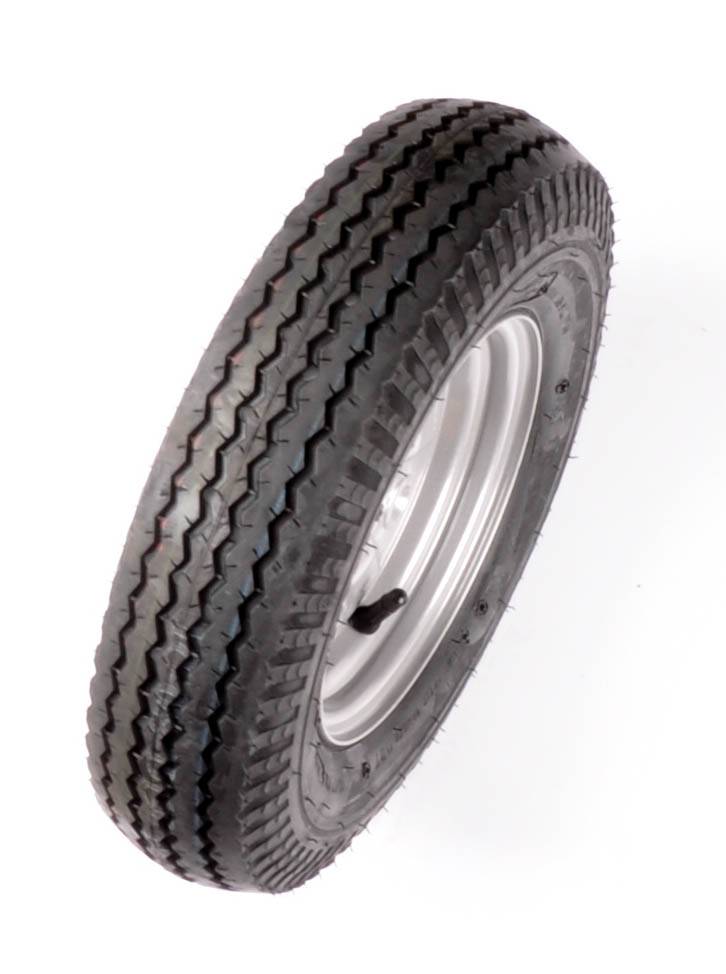 Compleet wiel 4.00-8 band + velg - vetnippel steek: 4x101,6 - 6PR - draagvermogen 335 kg - naafdiameter 67 mm - inclusief vetnippel uitsparing