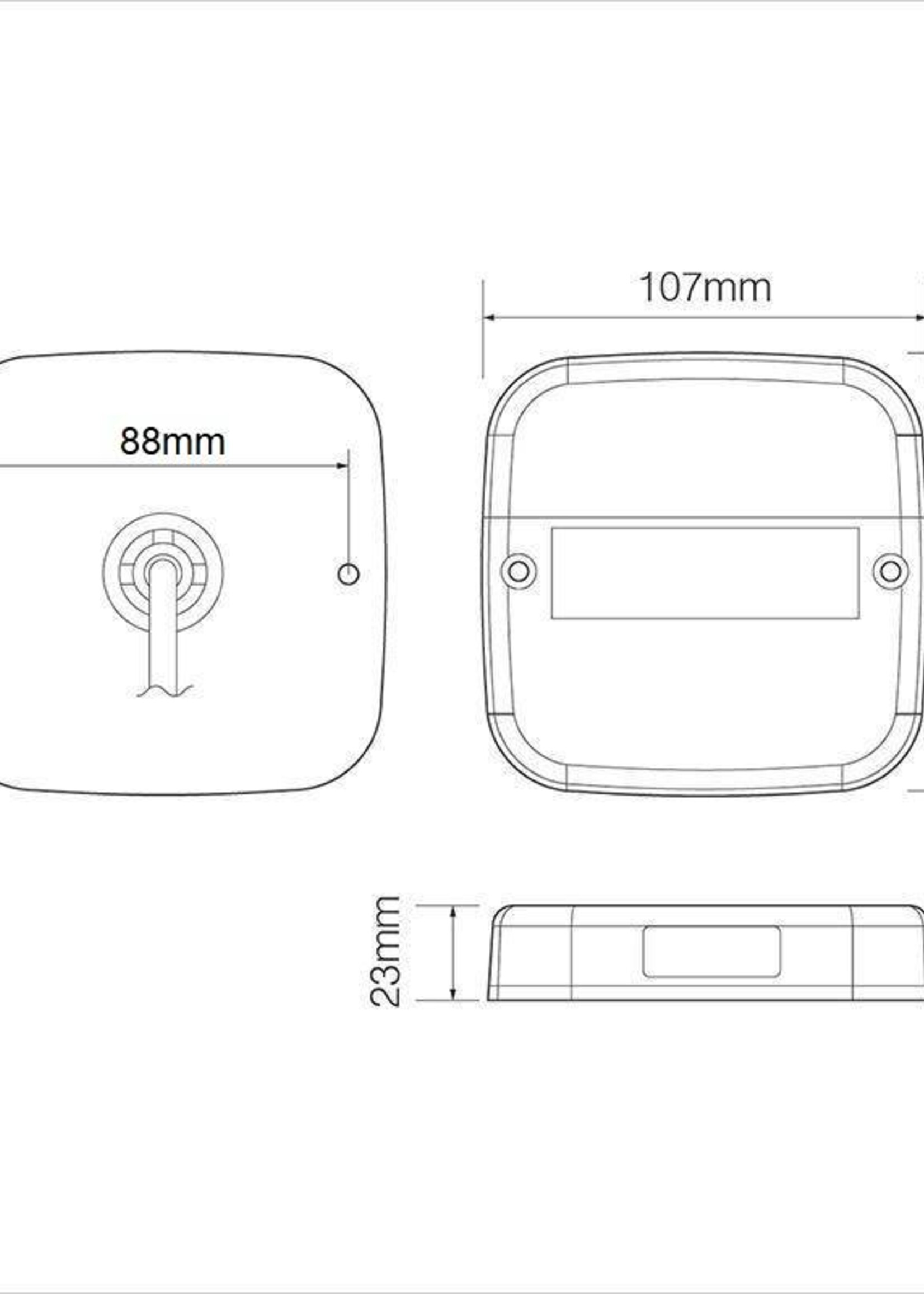 Cantonal Achterlicht 5 functies 107x107x23 mm - LED