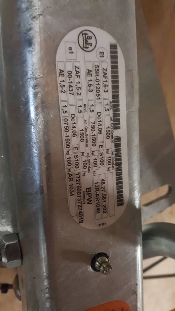 BPW oplooprem ZAF1.6-3 - 1500 kg maximaal trekvermogen - inclusief neuswielconsole aan de zijkant