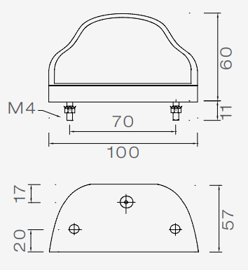 Aspock Regpoint kentekenverlichting - LED - 800 mm platte kabel technische tekening