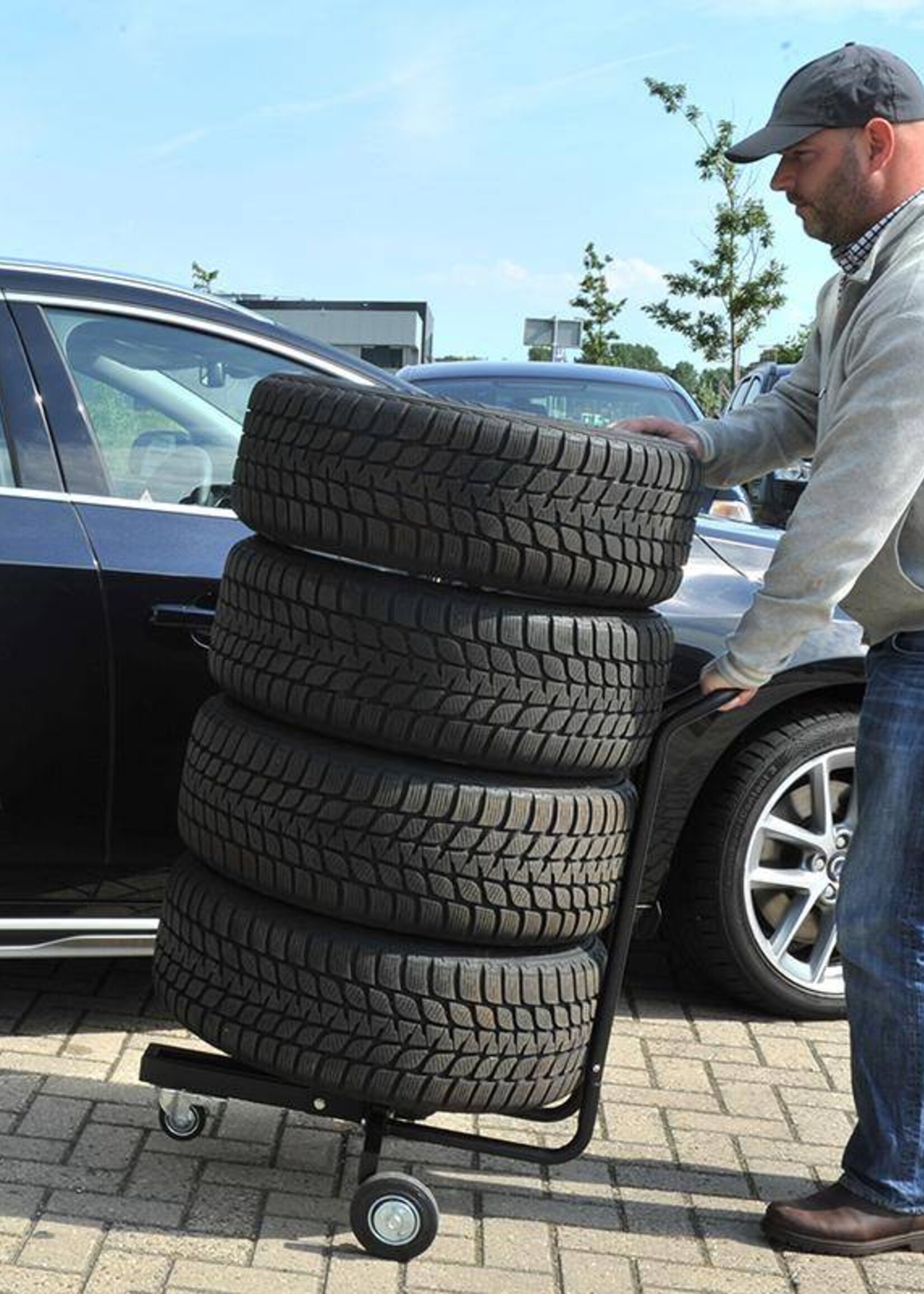 Cantonal Velgenstandaard verrijdbaar met handgreep voor 4 wielen