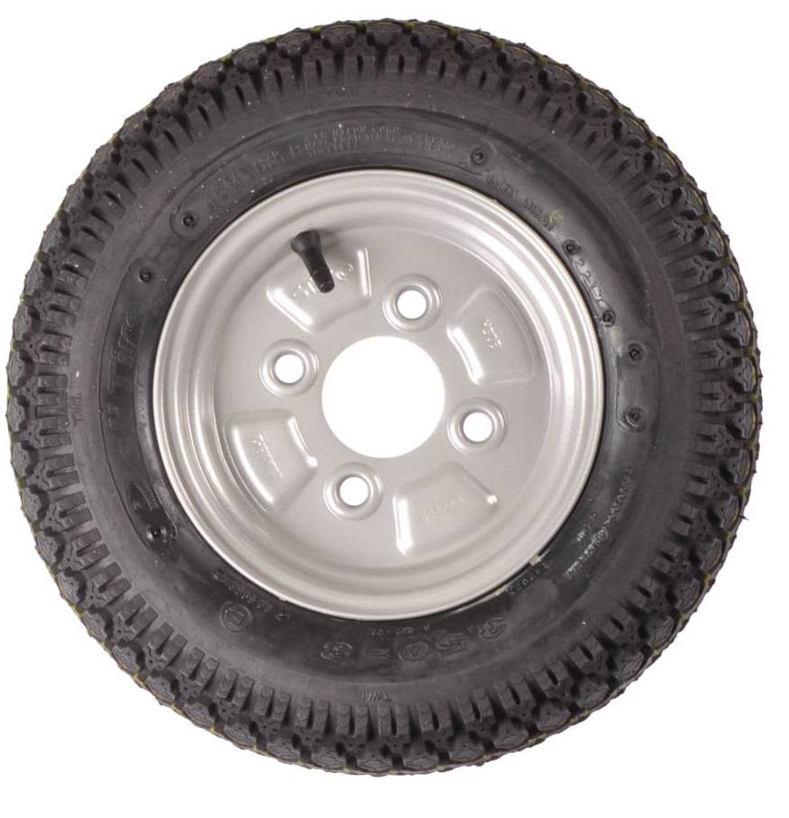 Compleet wiel - 3.50-8 band + velg - opel steek: 4x100 - 4PR - draagvermogen 170 kg - naafdiameter 60 mm