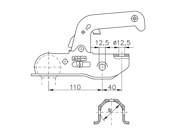 geremde winterhoff ww13n koppeling 11500 kg rond 45 mm technische tekening