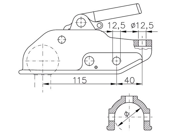 Technische Zeichnung Winterhoff WW200 Kupplung 3000 kg 3 Tonnen 50 mm rund