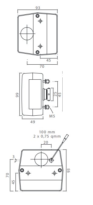 Minipoint - Achterlicht - 23-0300-507 - 5 polig - Links/Rechts met kentekenverlichting 98x90x49 mm - technische tekening