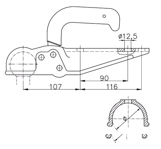 winterhoff ww20-f2 2000 kg rond 70 mm technische tekening aanhangwagendirect.nl