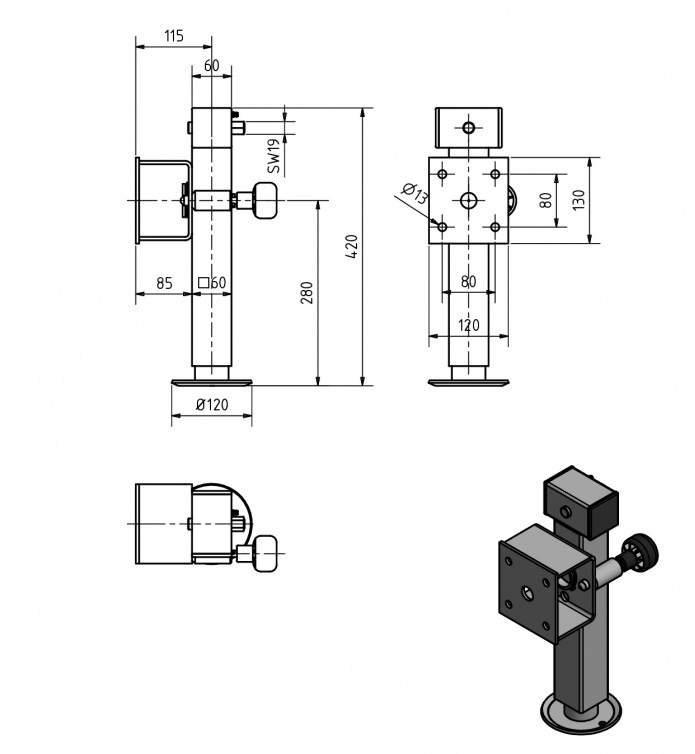 technische tekening winterhoff steunpoot