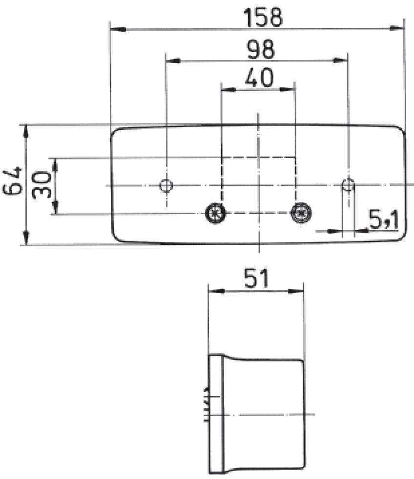 3 kamer achterlicht Links met kentekenverlichting 158x64x51 mm