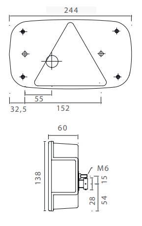 Multipoint 3 achterlicht Links 8 polig - 244x138x60 mm - voorzien van Aspöck connector aansluiting