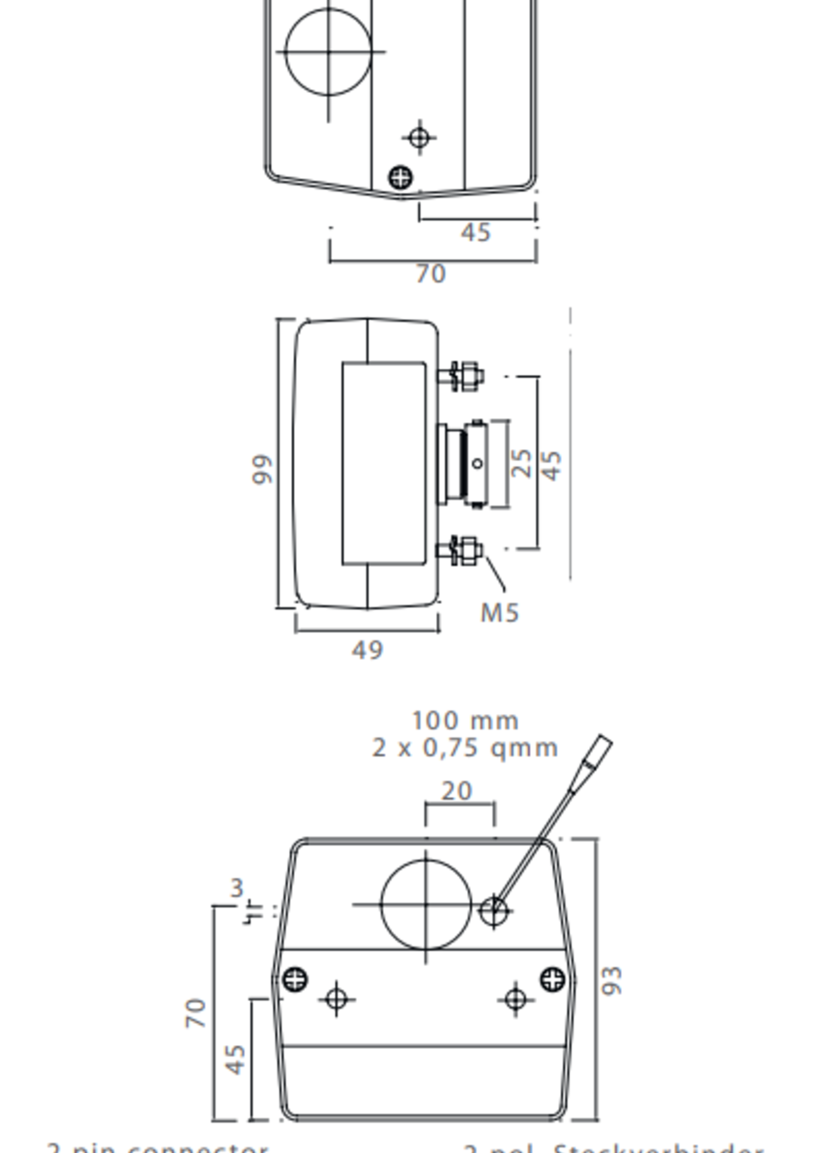 Aspock Minipoint - Achterlicht Minipoint Links/rechts met tule aansluiting - 98x90x49 mm